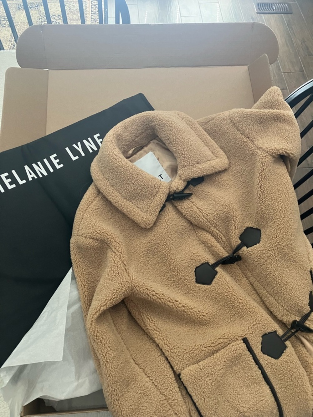 NVLT Tan Teddy Toggle Coat with Black Trim - Picture 6 of 6